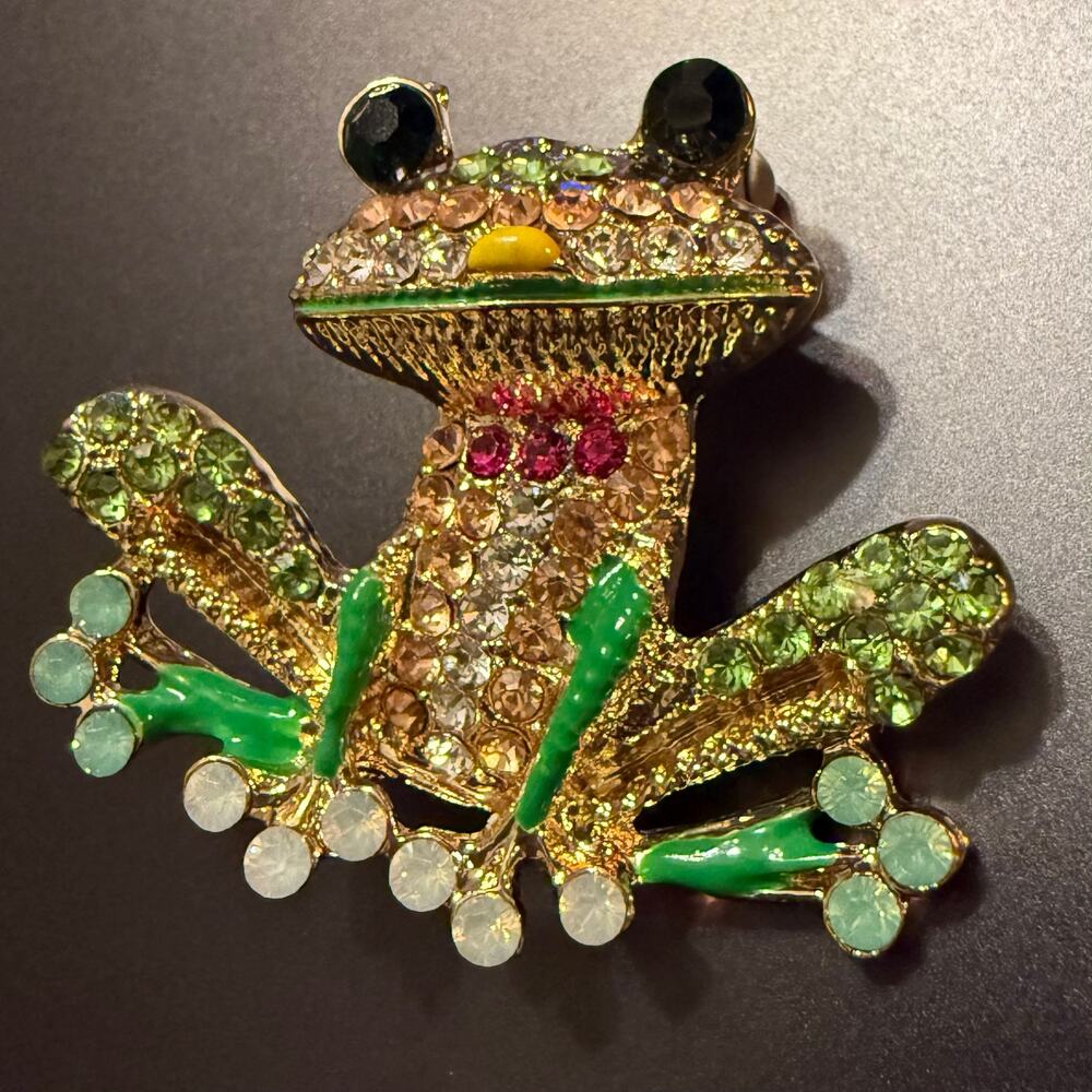 Colorful Charming Enamel Rhinestone FROG Pin Brooch